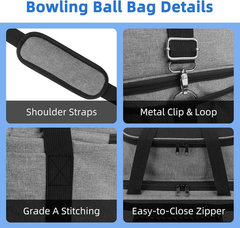 ALSLEA Bowling Ball Bag 2 Ball with Padded Holder Portable Double Bowling Totes with Adjustable Shoulder Strap Large Capacity Bowling Gear Organizer - Image 5